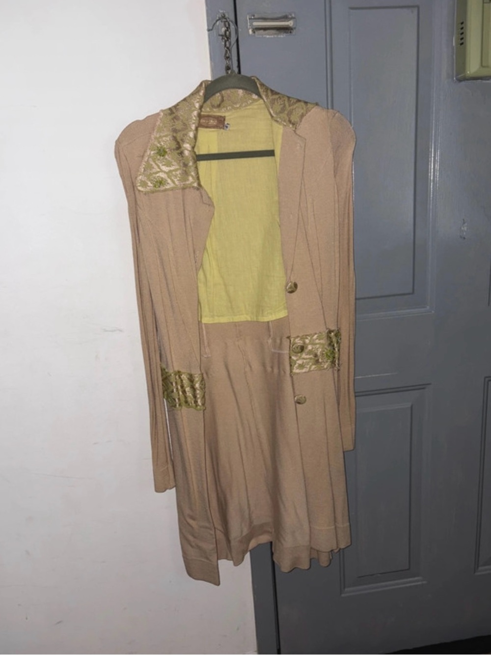 Lela Rose Beige Trench Coat with Olive Trim